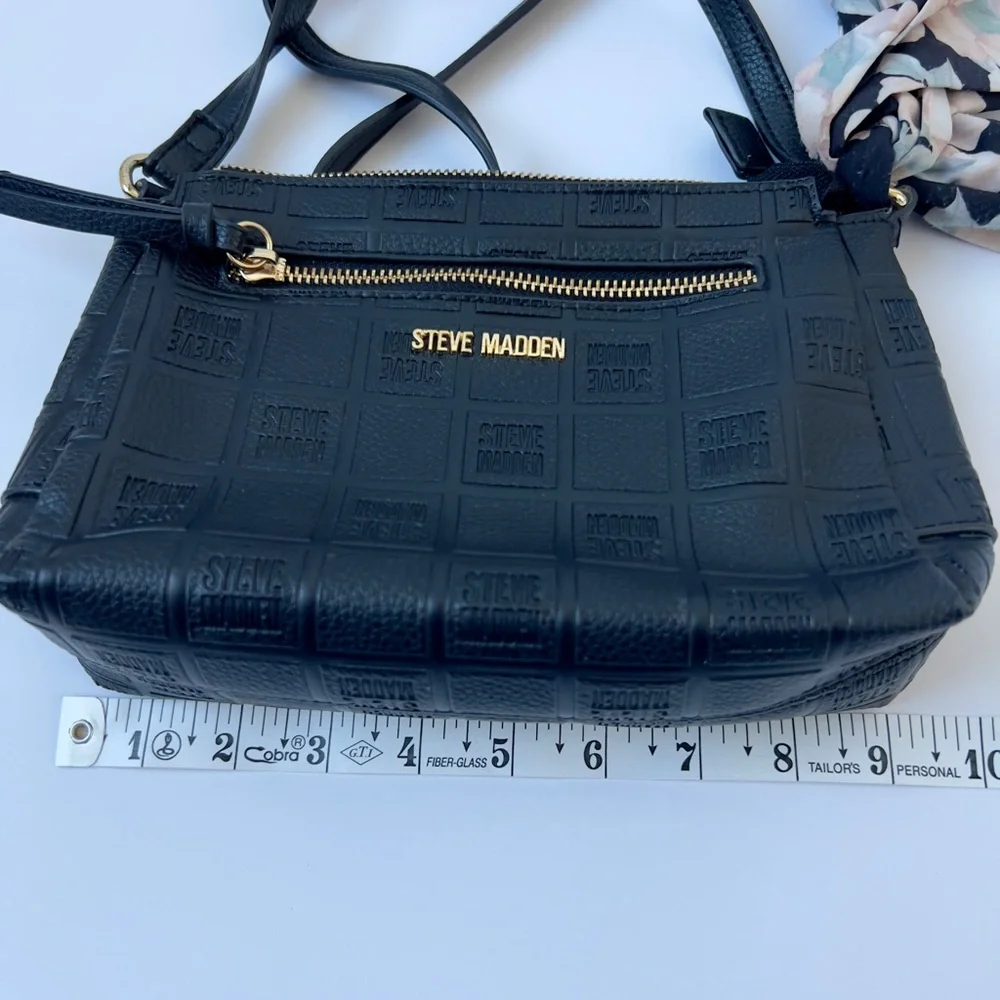 Steve Madden Embossed Black Crossbody Bag with Scarf Accent